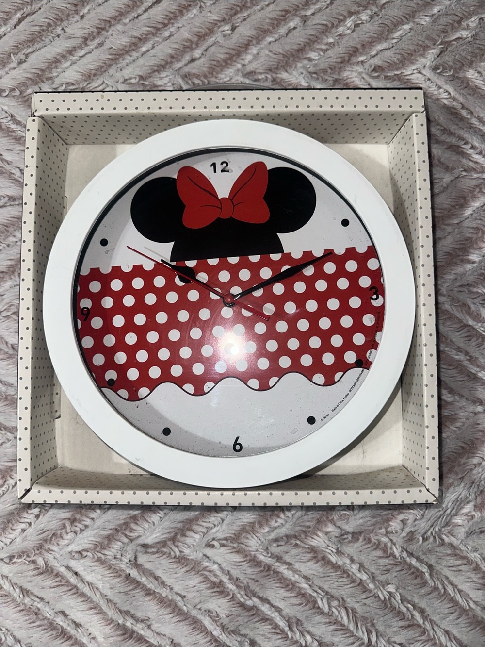 Disney Minnie Mouse Red White Polka Dot Wall Clock with White Frame